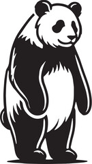 Black Color Panda Silhouette Vector Illustration, Solid White Background