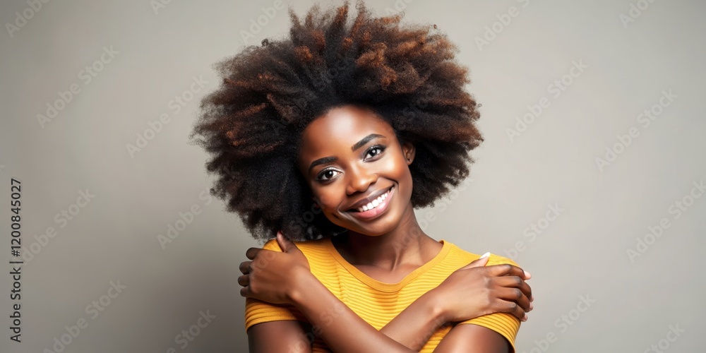 Wall mural Femme afro woman embracing natural hair with confidence, woman, afro, natural, hair, confidence, beauty, black, ethnic