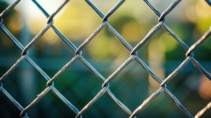 Fototapeta premium Chain Link Fence Close-Up: A Textured Study in Metal and Light