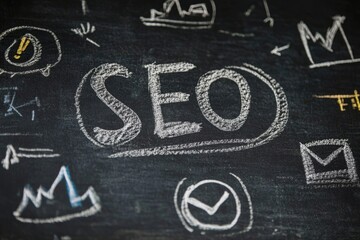 Tolls and Notes about SEO concept on blackboard, Generative AI