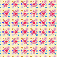 Seamless vector circle and heart pattern design in colorful retro style