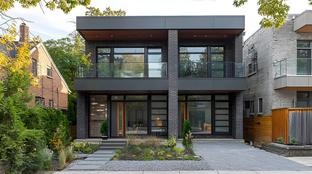 Modern Two-Story Urban Duplex with Dark Gray Exterior Design