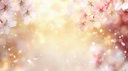 Cherry Blossom Dream: Delicate pink cherry blossoms frame a dreamy, sunlit background, scattered petals dance in the gentle breeze, creating a magical, spring-like ambiance.