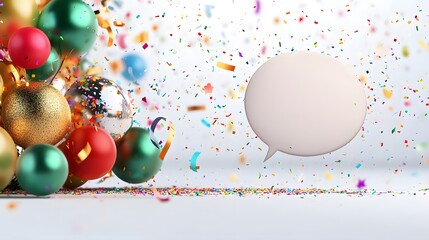 Festive celebration speech bubble holiday event graphic design colorful environment close-up viewpoint engaging concept