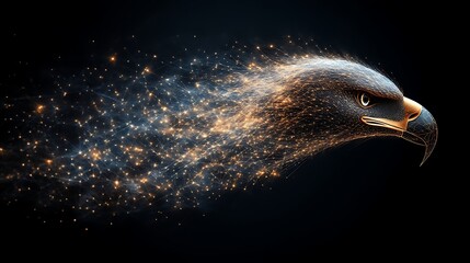 Abstract Eagle Head in Golden Light Particles
