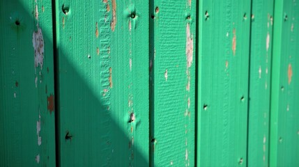 A Close-Up View of Weathered Teal Wooden Planks with Subtle Shadowing and Paint Flaking