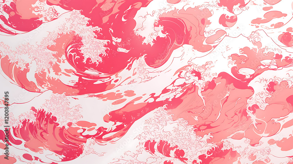 Poster abstract waves in pink hues create a dynamic background, evoking a sense of movement and fluidity