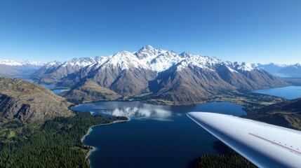 Aerial View of Snowy Mountain Lake