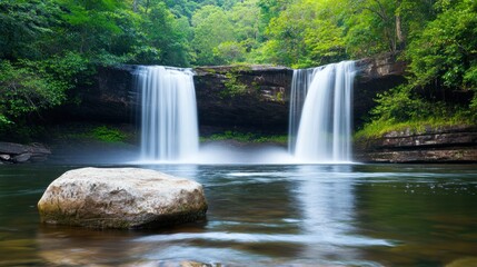 Obraz premium Serene Waterfall in Lush Forest