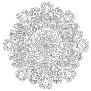 Intricate Black And White Mandala Design With Floral Patterns