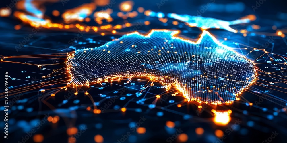 Poster visual representation of australia's network connectivity and infrastructure.