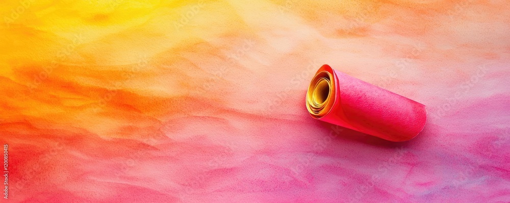 Aufkleber parchment watercolor idea. vibrant gradient background with a rolled colorful paper creating a dream
