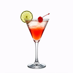 Cocktail with cherry and lime on a white background. Isolated