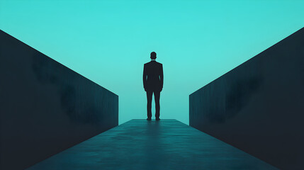 Ambition and future businessman in a minimalist digital art setting