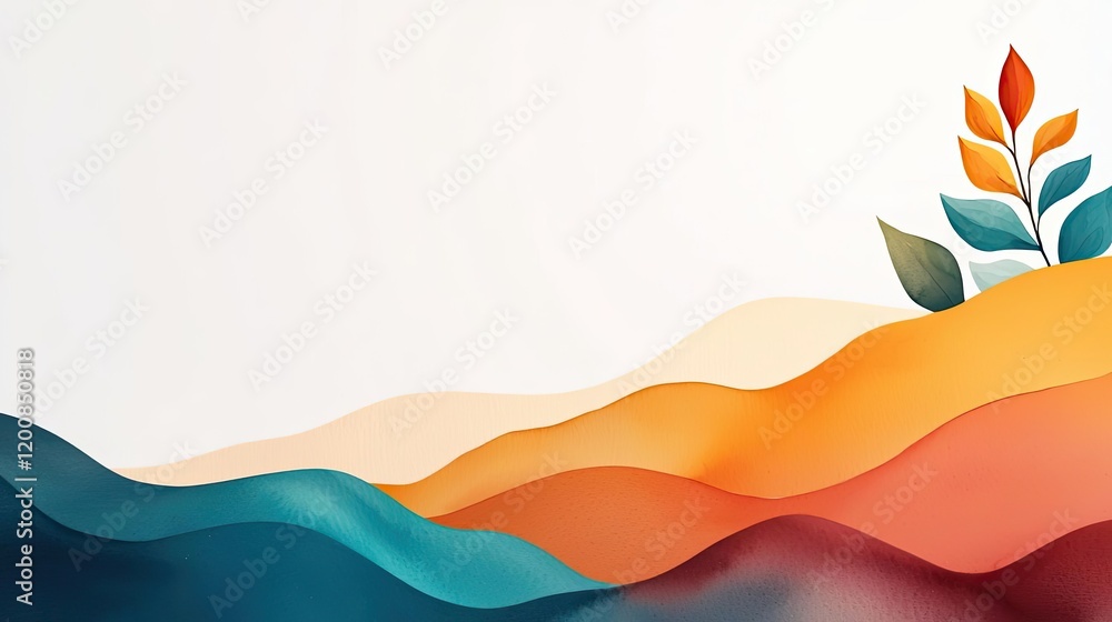 Poster nature watercolor idea. abstract waves of color with a hint of nature, creating a serene and calming