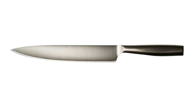 A silver knife with a black handle