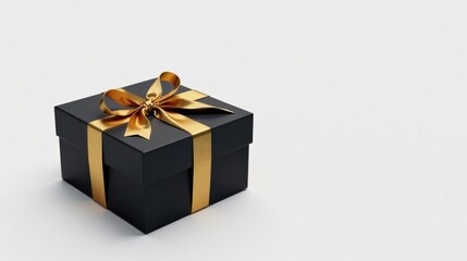 Fototapeta premium Elegant Black Gift Box with Golden Ribbon, a Symbol of Celebration and Luxury
