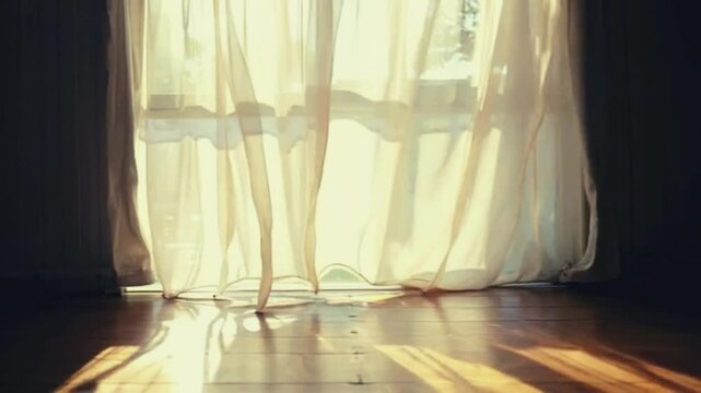 Curtain moves by wind, interrior video clip