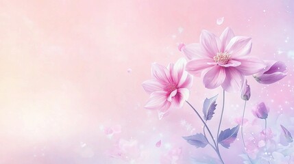 Obraz premium Soft Pastel Flowers: Delicate pink flowers bloom in a dreamy and ethereal watercolor setting, with soft, diffused light and subtle bokeh.