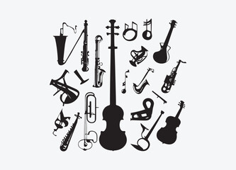 Fototapeta premium Hand drawn guitarist silhouette vector of jazz band playing 