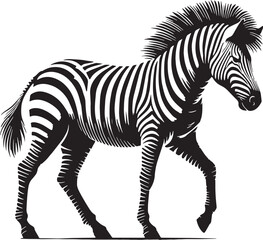 Black Color Zebra Silhouette Vector Illustration, Solid White Background