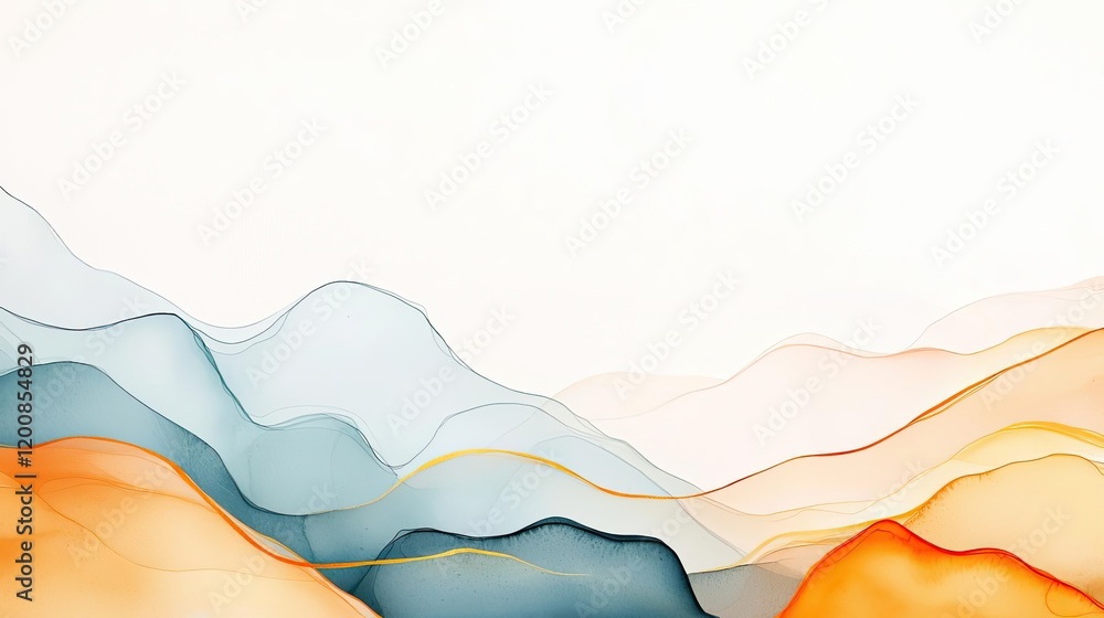 Poster metallic watercolor concept. abstract landscape design with flowing colors creating a tranquil and a