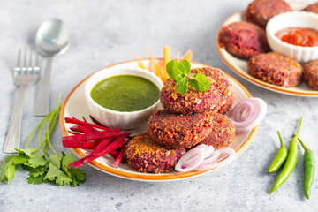 Beetroot tikka is a vibrant, flavourful dish made with marinated beetroot chunks, grilled or roasted, and spiced with aromatic seasonings.