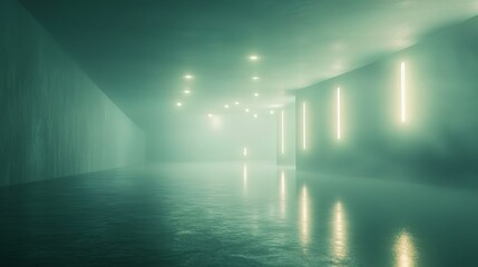 Ethereal Mint Green Minimalistic Interior with Subtle Lighting Effects