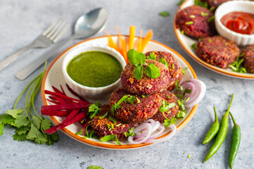 Beetroot tikka is a vibrant, flavourful dish made with marinated beetroot chunks, grilled or roasted, and spiced with aromatic seasonings.