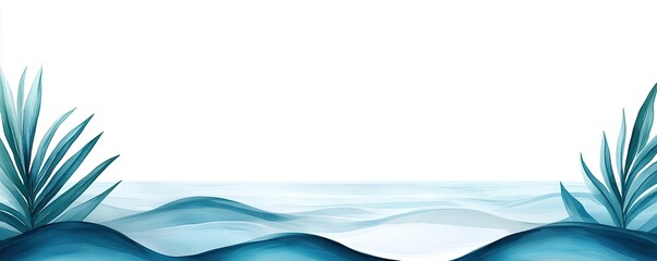 Nature watercolor idea. Abstract design featuring waves and foliage, perfect for backgrounds or creative projects.