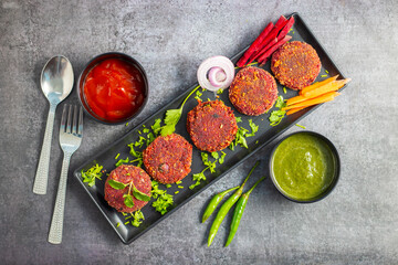 Beetroot tikka is a vibrant, flavourful dish made with marinated beetroot chunks, grilled or roasted, and spiced with aromatic seasonings.