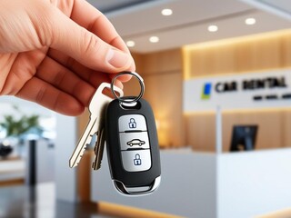 The seller gives the car keys to the Client in the showroom