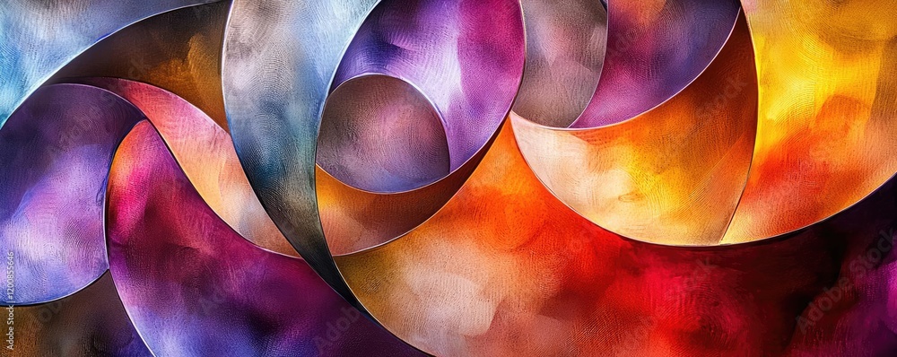 Poster metallic watercolor concept. vibrant abstract shapes blending colors in a harmonious and dynamic com