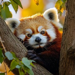 Fototapeta premium Adorable Red Panda Relaxing on a Tree Branch