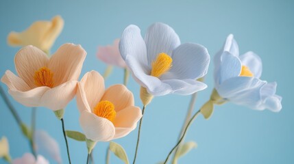 Obraz premium Tender Magnolia flowers, pastel floral wallpaper, cotton fabric texture, delicate aesthetic effect