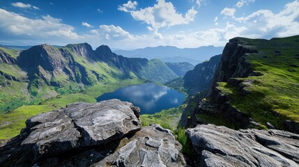 Alpine Lake and Mountain Panorama