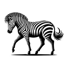Black Color Zebra Silhouette Vector Illustration, Solid White Background