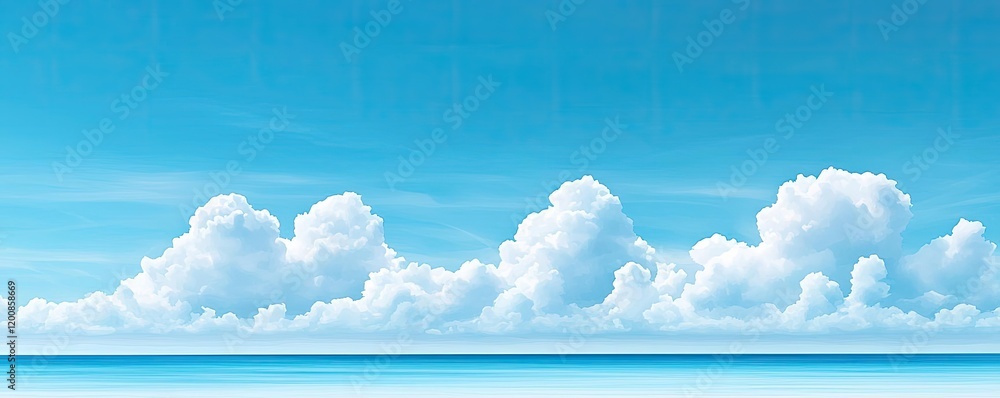 Poster nature watercolor idea. vibrant clouds float in a clear blue sky, creating a serene and calming atmo