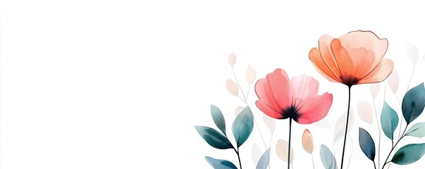 Nature watercolor idea. A beautiful watercolor illustration of delicate pink flowers with leafy accents.