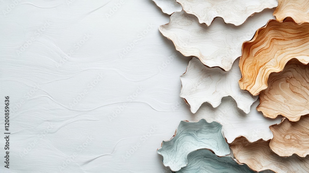 Poster parchment watercolor idea. colorful layered paper shapes creating a unique artistic design on a neut