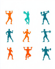 Colorful silhouettes of athletes lifting weights and exercising.