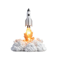 A rocket launching with flames and smoke, showcasing power and motion in a dynamic ascent. isolated on transparent background.