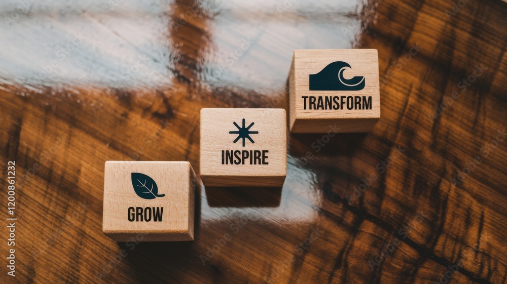 Poster conceptual of grow inspire and transform suggesting ideas and themes of personal growth business dev