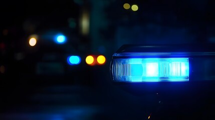 Obraz premium Closeup of Police Lights on Dark Street at Night