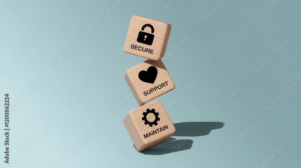 Poster concept of secure, support, maintain, the importance of secure supportive and reliable business solu