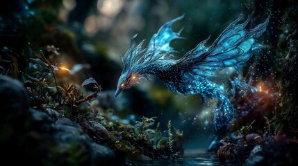 Obraz premium A mystical aquatic creature's unique life cycle in enchanted forest fantasy art nature close-up imagination