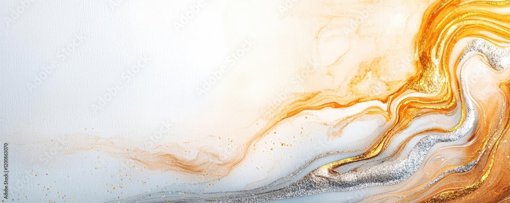Poster metallic watercolor concept. a creative abstract background with flowing orange and white patterns f