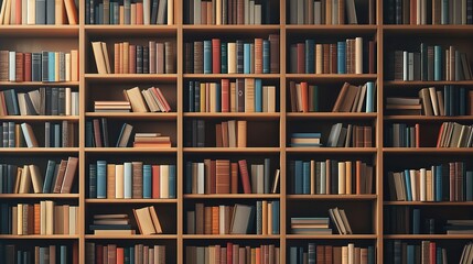 A Sea of Knowledge: Rows upon rows of books, bound in leather and cloth, line a wooden bookshelf, their spines a vibrant mosaic of colors and stories waiting to be discovered.