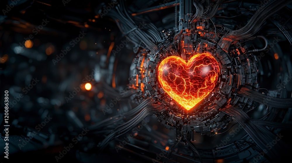 Aufkleber Advanced ai system with a heart futuristic lab digital art high-tech environment close-up view compassion in technology