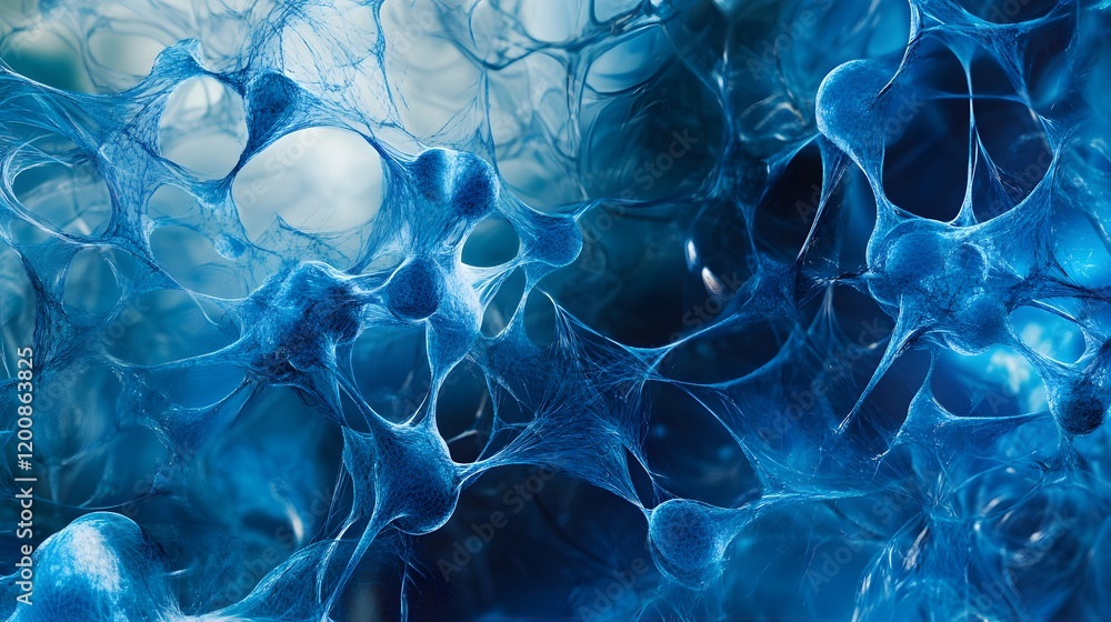 Poster intricate blue neural network structure visualization